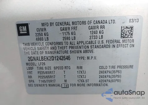 2013 Chevrolet Equinox Ls from USA, damaged, VIN 2GNALBEK2D1242646